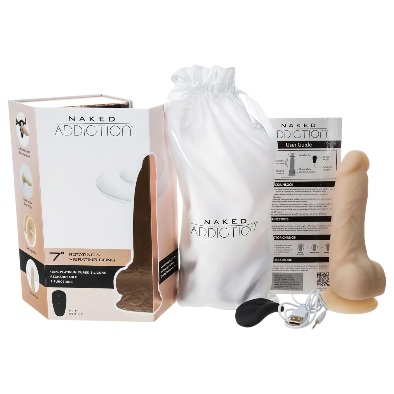 Naked Addiction Rotating 7 - forgófejes vibrátor (18cm) - natúr Naked Addiction Rotating 7 - forgófejes vibrátor (18cm) - natúr