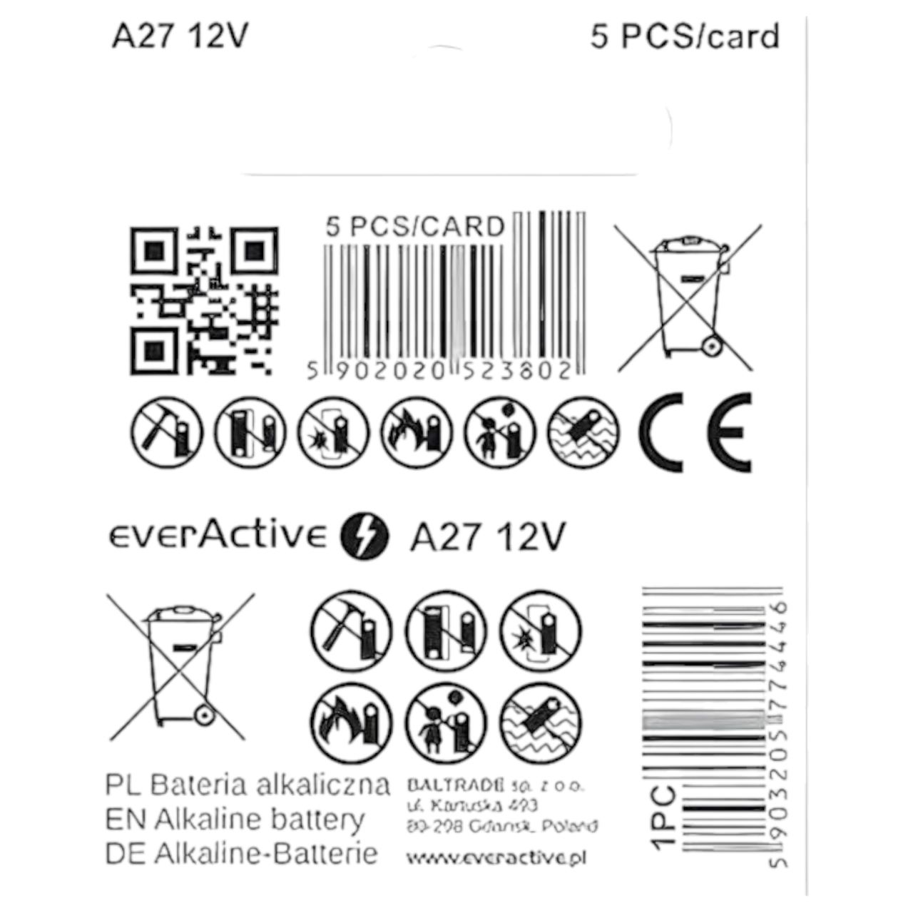 12V-os (27A, MN27) elem - 1db 12V-os (27A, MN27) elem - 1db