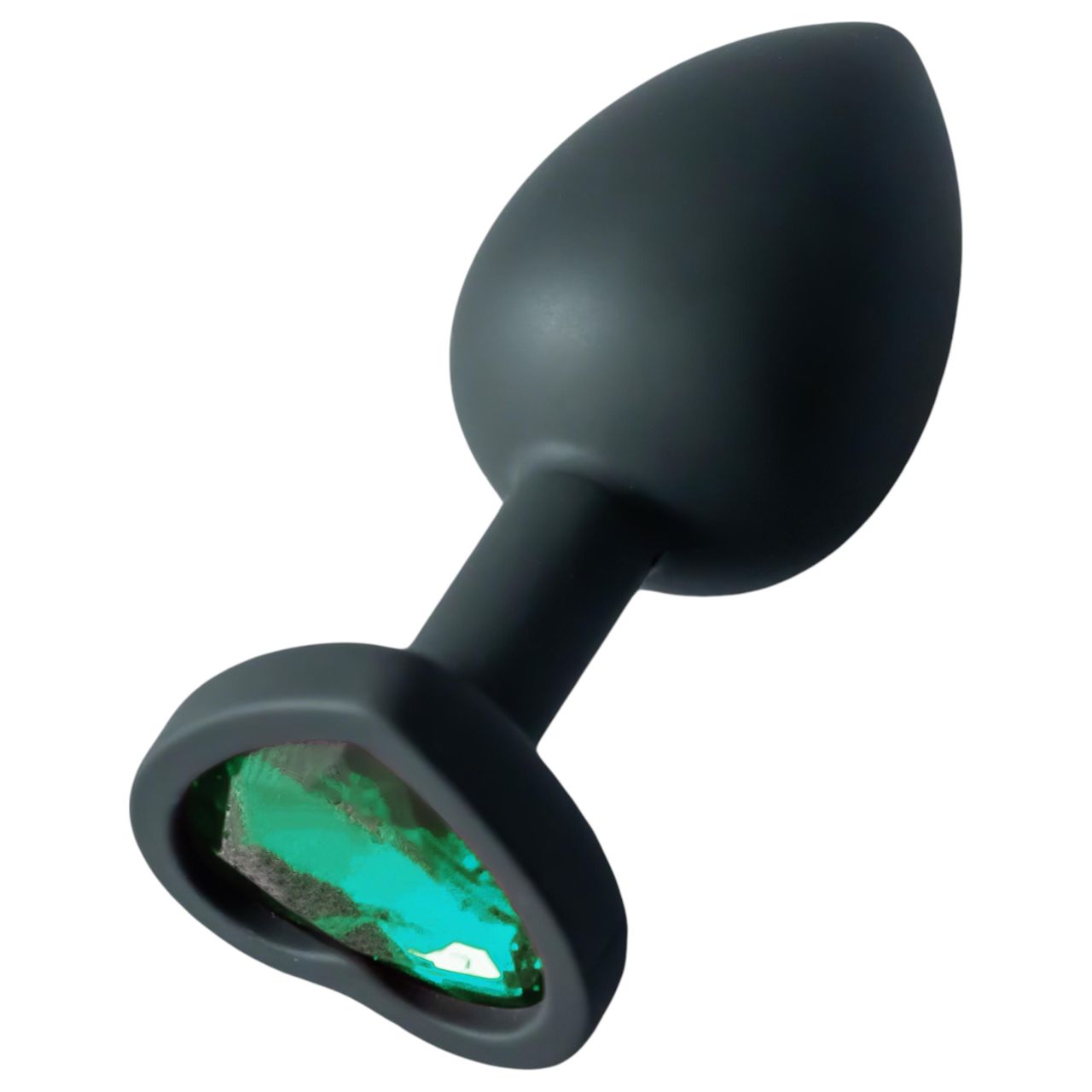 Sunfo - szilikon anál plug szív alakú sötét zöld kővel (fekete) Sunfo - szilikon anál plug szív alakú sötét zöld kővel (fekete)