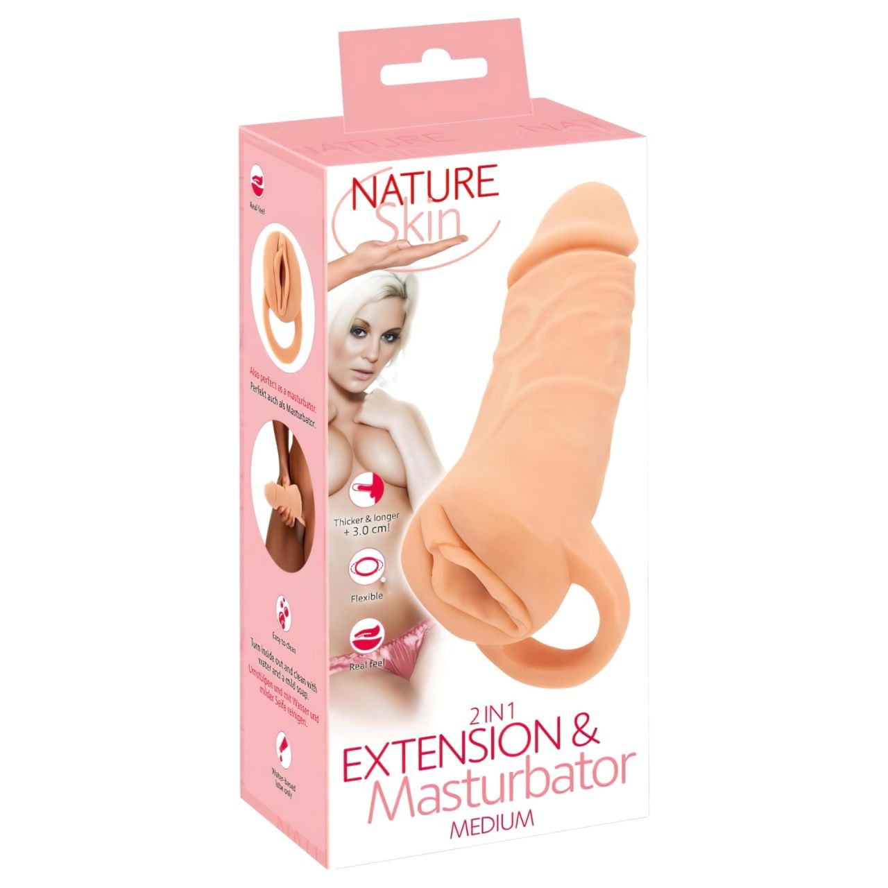 Nature Skin - péniszköpeny és műpunci - 18 cm maszturbátor (testszínű)