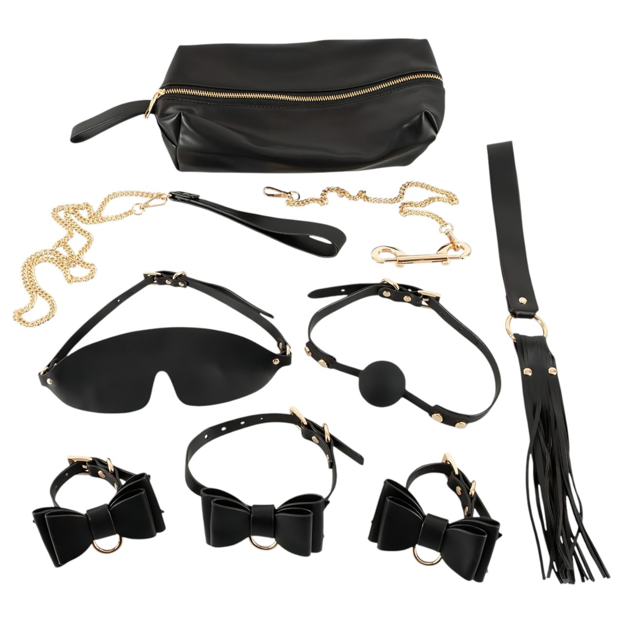 / Bad Kitty - bondage szett táskában - 7 részes (fekete-arany) / Bad Kitty - bondage szett táskában - 7 részes (fekete-arany)