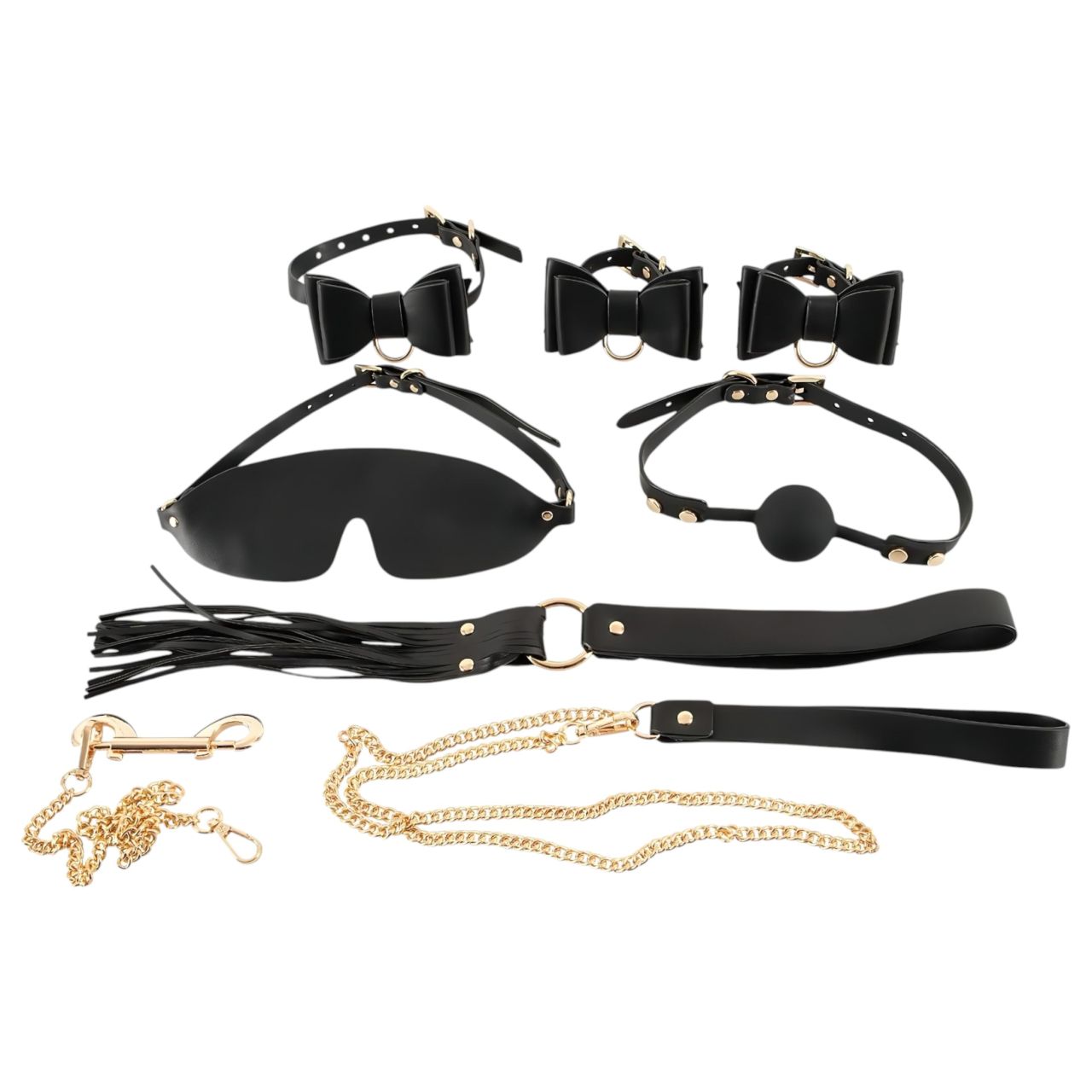 / Bad Kitty - bondage szett táskában - 7 részes (fekete-arany) / Bad Kitty - bondage szett táskában - 7 részes (fekete-arany)