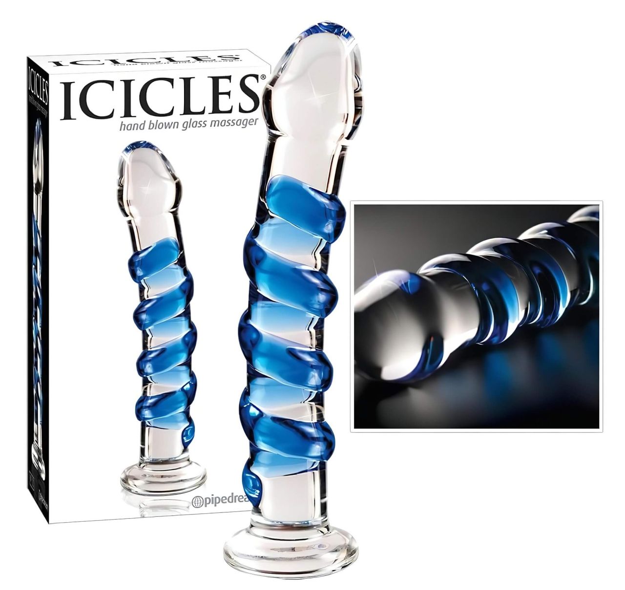Icicles No. 5 - spirál üveg dildó (átlátszó-kék) Icicles No. 5 - spirál üveg dildó (átlátszó-kék)