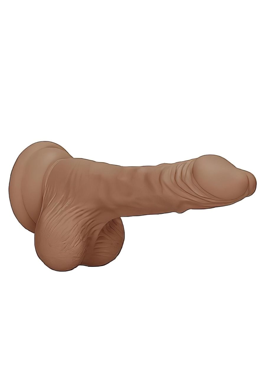 RealRock Dong 7 - élethű, herés dildó (17cm) - sötét natúr RealRock Dong 7 - élethű, herés dildó (17cm) - sötét natúr