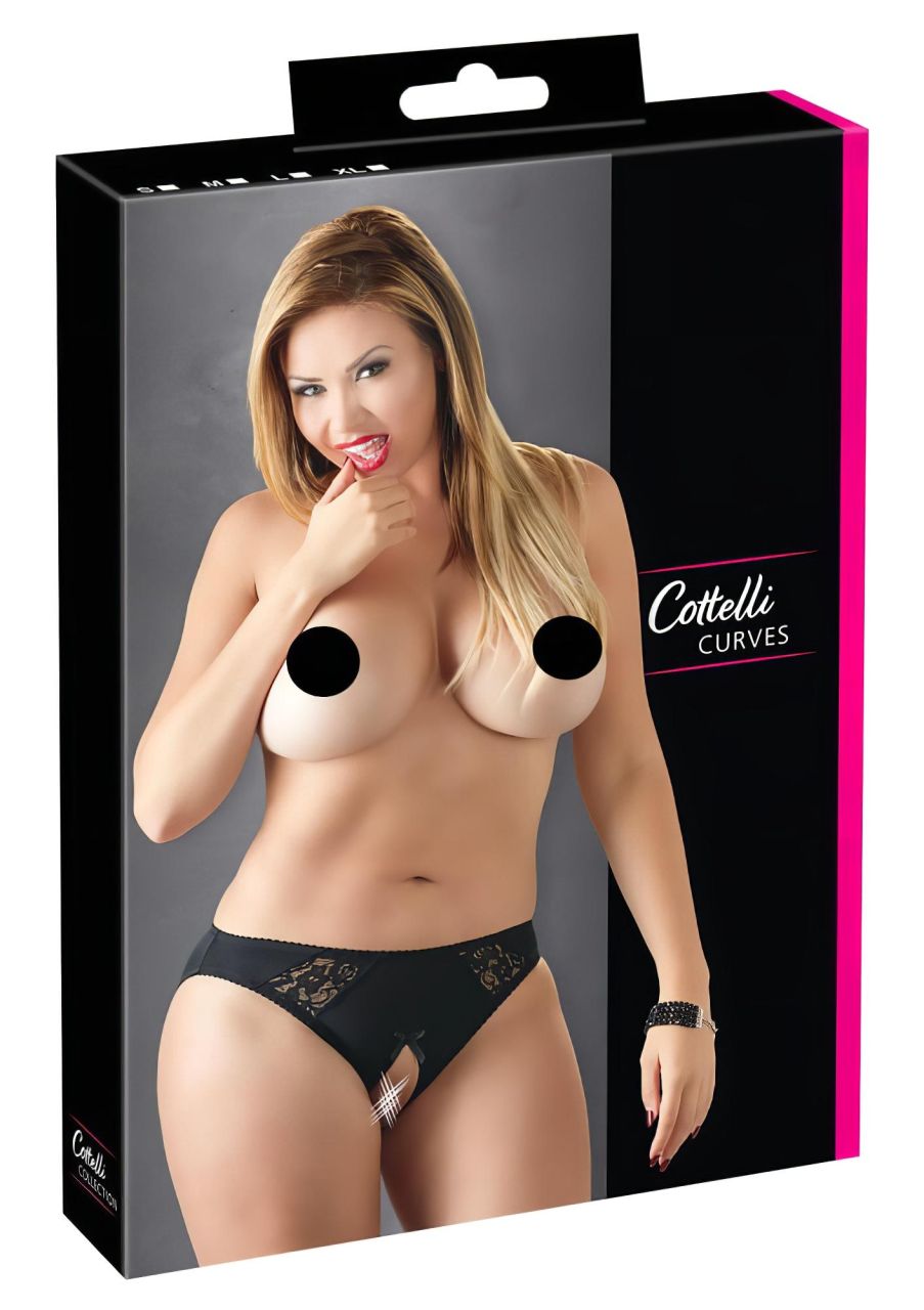 Cottelli Plus Size - csipkés, nyitott bugyi (fekete) Cottelli Plus Size - csipkés, nyitott bugyi (fekete)