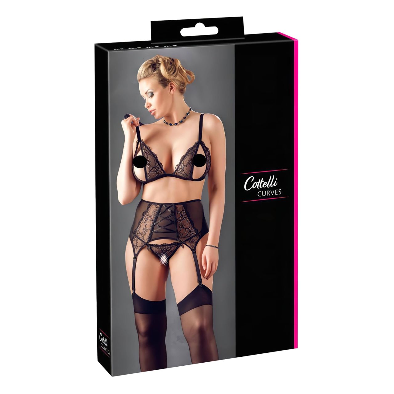 Cottelli Plus Size - Csipke fehérnemű trió (fekete) Cottelli Plus Size - Csipke fehérnemű trió (fekete)