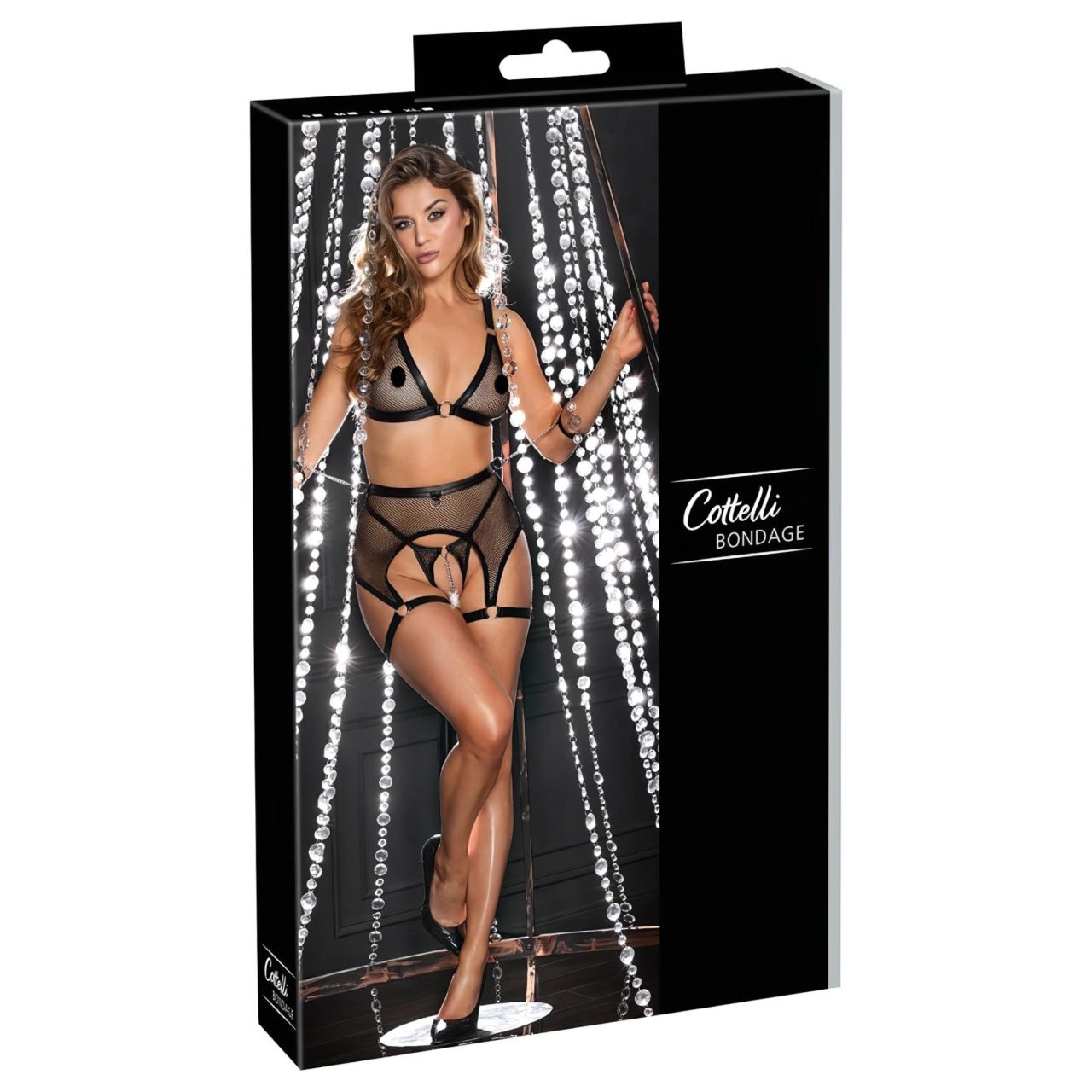 Cottelli Bondage - áttetsző, necc szett láncokkal (fekete) Cottelli Bondage - áttetsző, necc szett láncokkal (fekete)