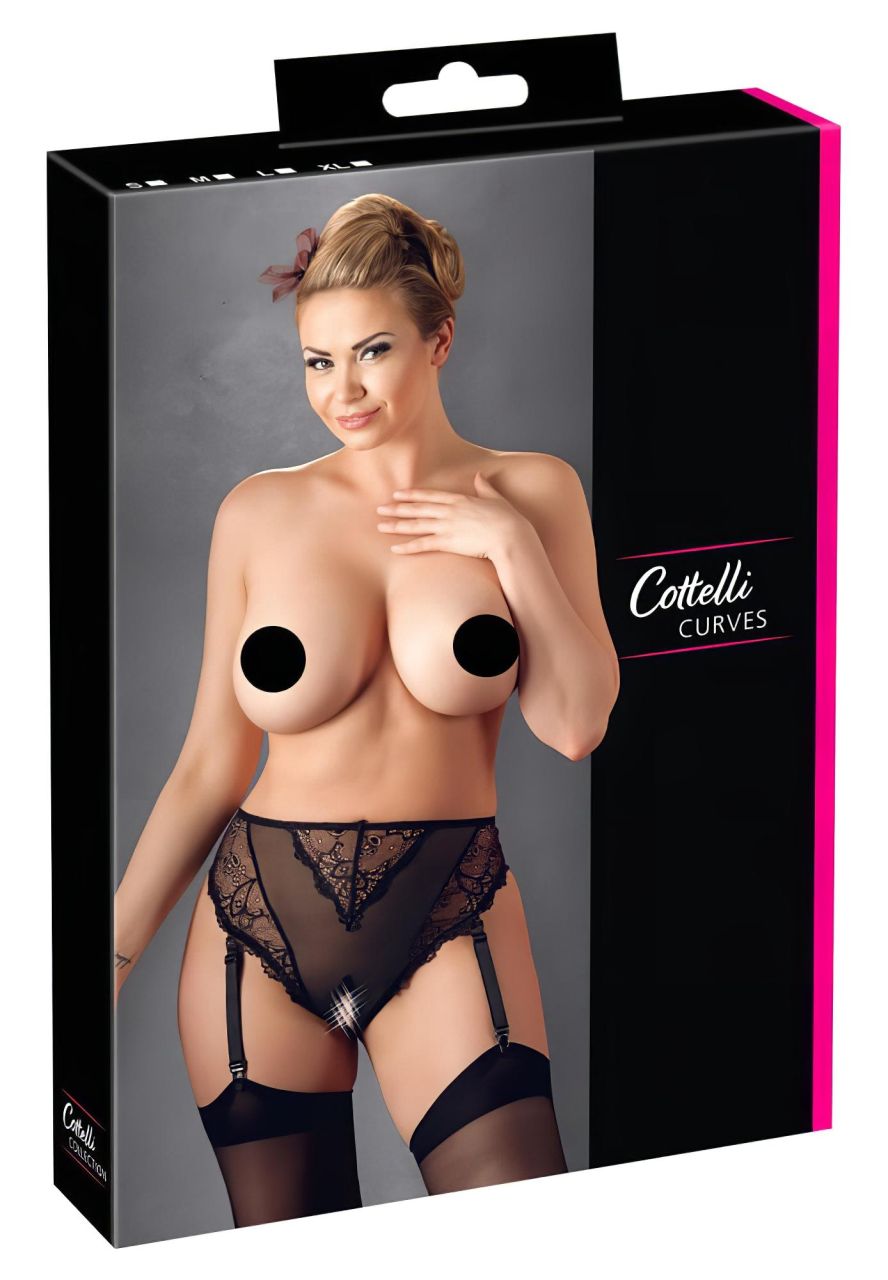 Cottelli Plus Size - csipke harisnyatartós bugyi (fekete) Cottelli Plus Size - csipke harisnyatartós bugyi (fekete)