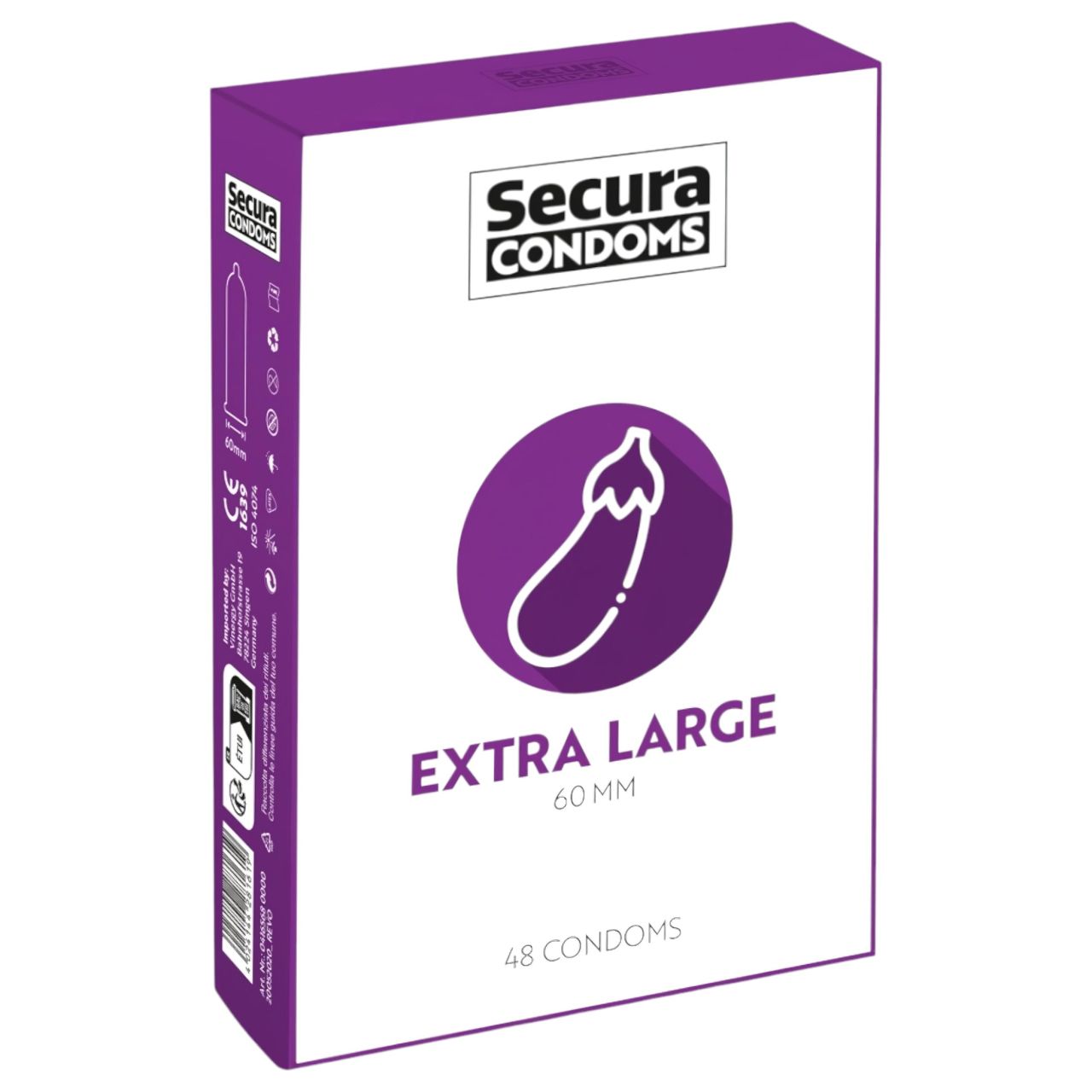 Secura Padlizsán - extra nagy óvszer - 60mm (48db) Secura Padlizsán - extra nagy óvszer - 60mm (48db)