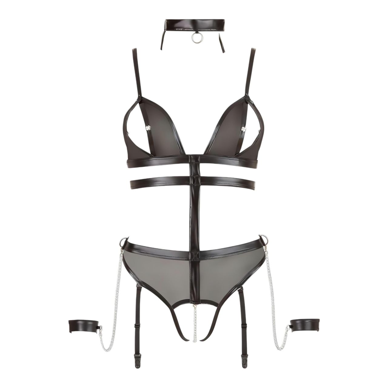 Cottelli Bondage - pántos nyitott body láncokkal (fekete) Cottelli Bondage - pántos nyitott body láncokkal (fekete)