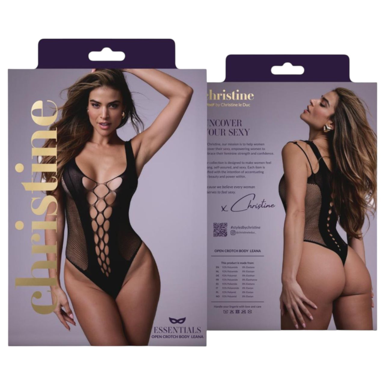 Christine - mélyen dekoltált necc body - (fekete) - XS-XL