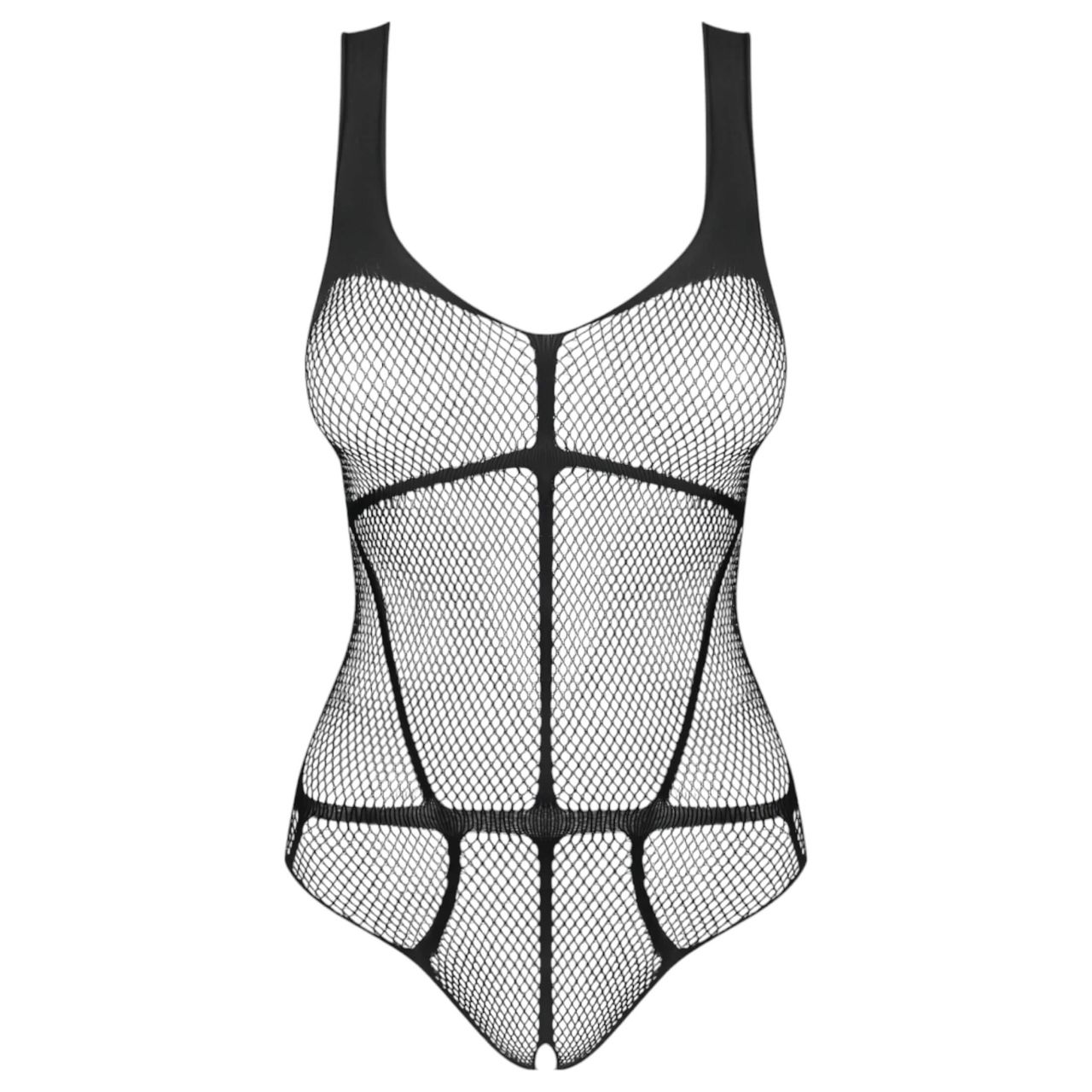 Obsessive B336 - átlátszó, nyitott necc body (fekete) - S-L
