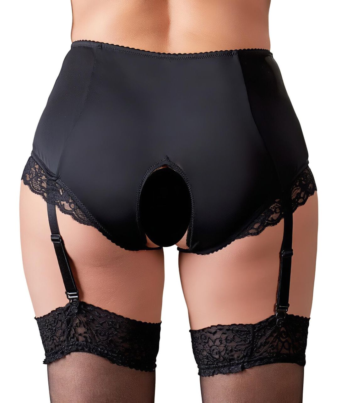 Cottelli Plus Size - harisnyatartós nyitott bugyi (fekete) Cottelli Plus Size - harisnyatartós nyitott bugyi (fekete)