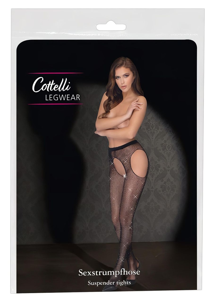 Cottelli Legwear - nyitott, csillogó harisnya - fekete (S-L) Cottelli Legwear - nyitott, csillogó harisnya - fekete (S-L)