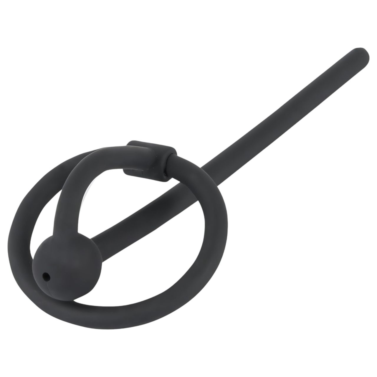 Penisplug - szilikon makkgyűrű üreges dilátorrall (fekete)
