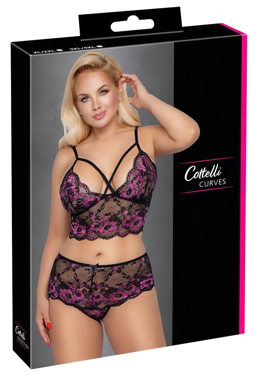 Cottelli Plus Size - virágos melltartó szett (fekete-lila) Cottelli Plus Size - virágos melltartó szett (fekete-lila)