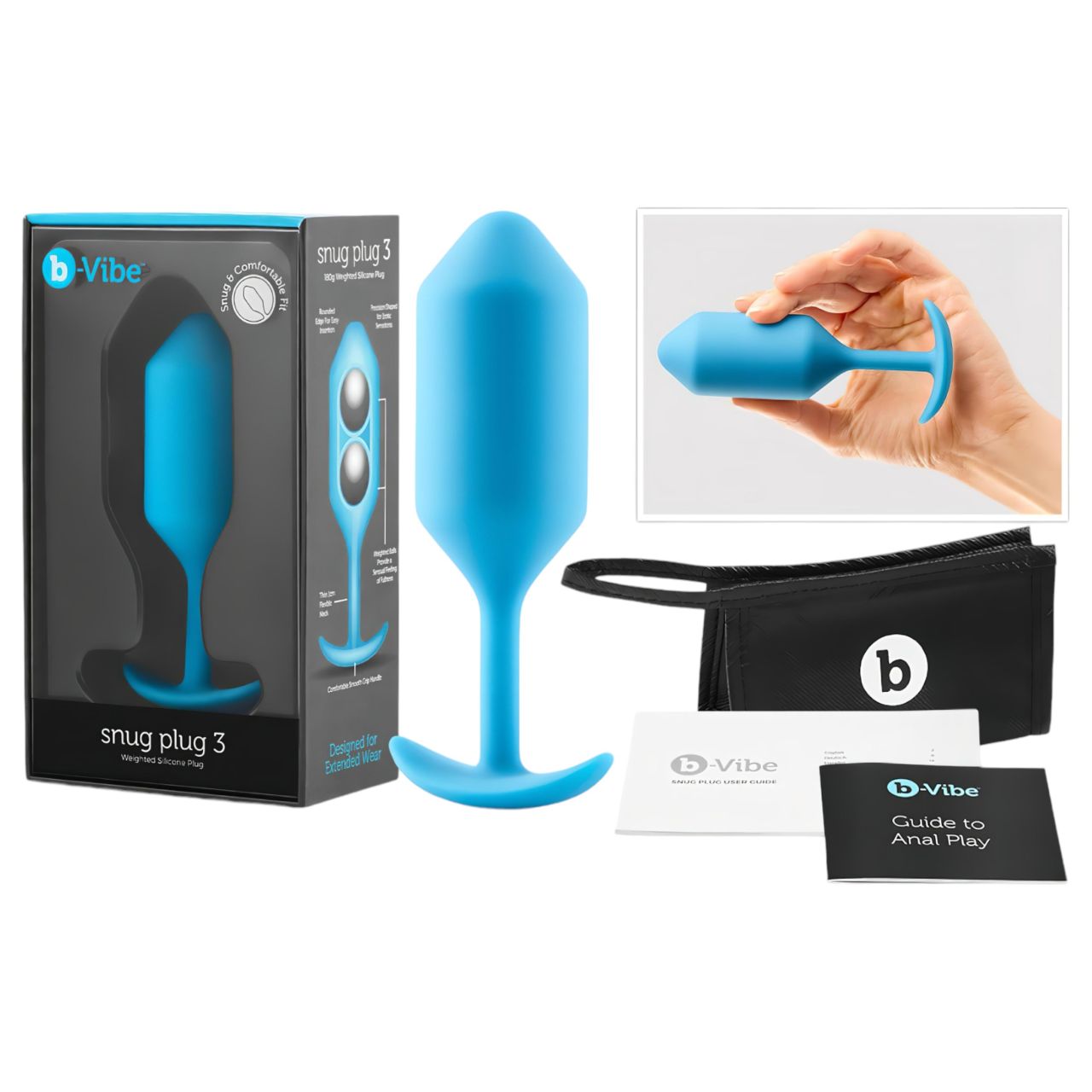 b-vibe Snug Plug 3 - dupla golyós anál plug (180g) - kék b-vibe Snug Plug 3 - dupla golyós anál plug (180g) - kék