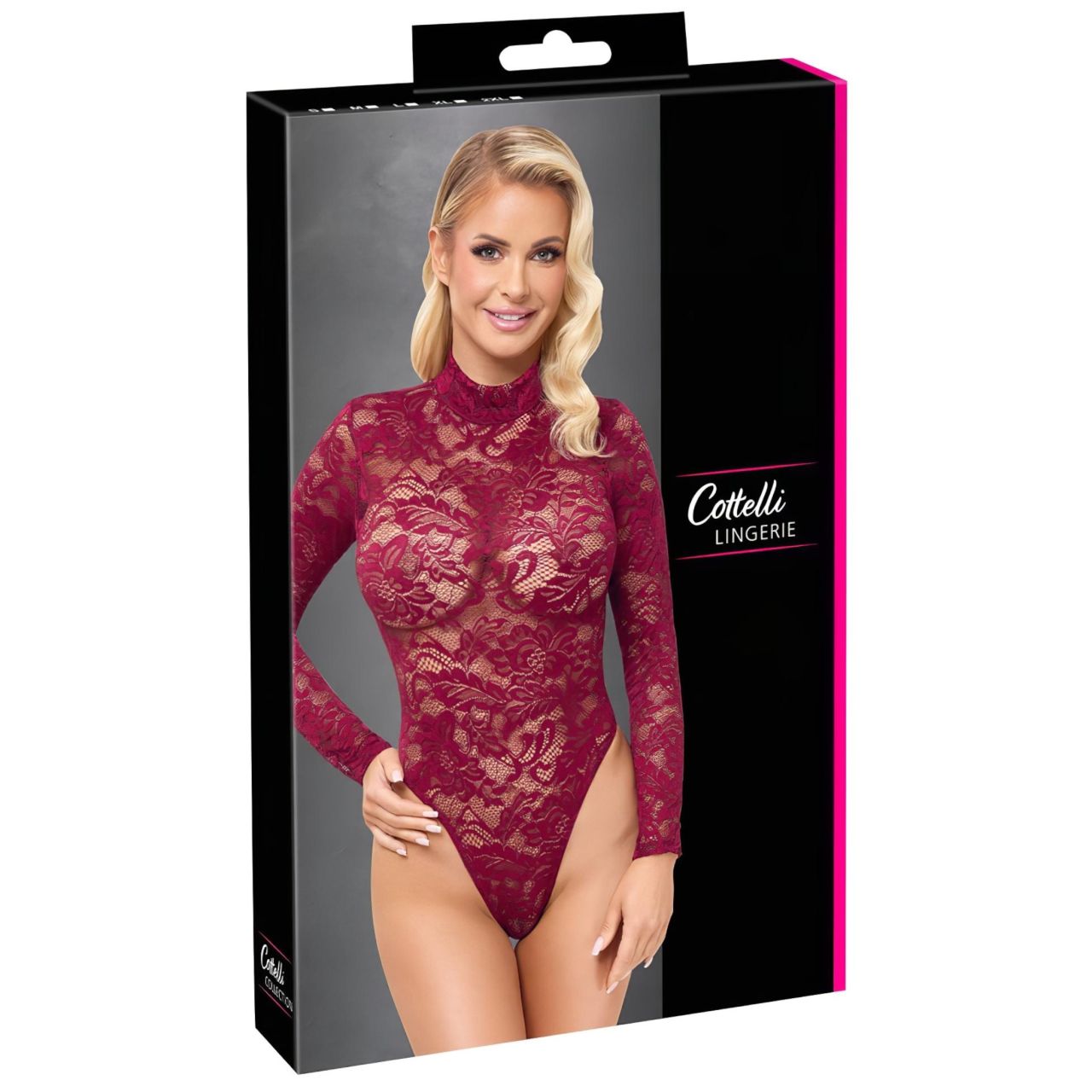 / Cottelli - átlátszó csipke body (piros)