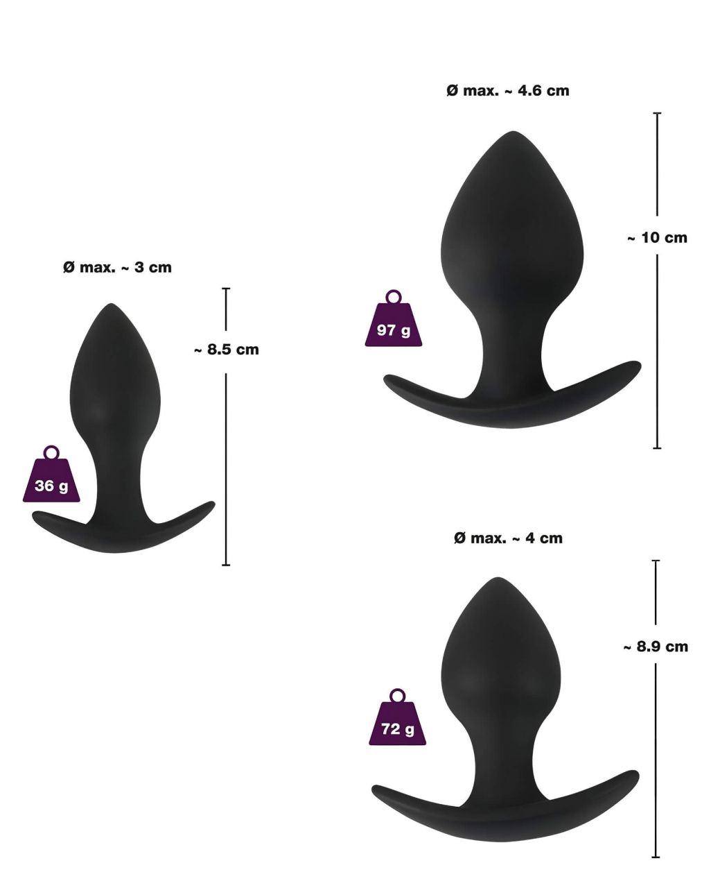 Black Velvets - szilikon anál plug szett (3 részes) - fekete