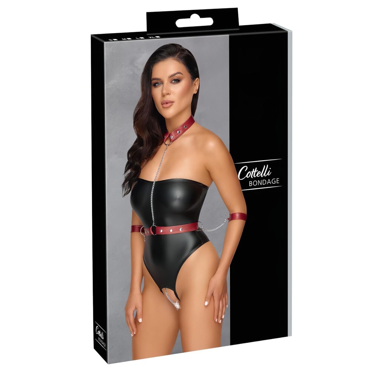 Cottelli Bondage - fényes body és kar bilincs (fekete)