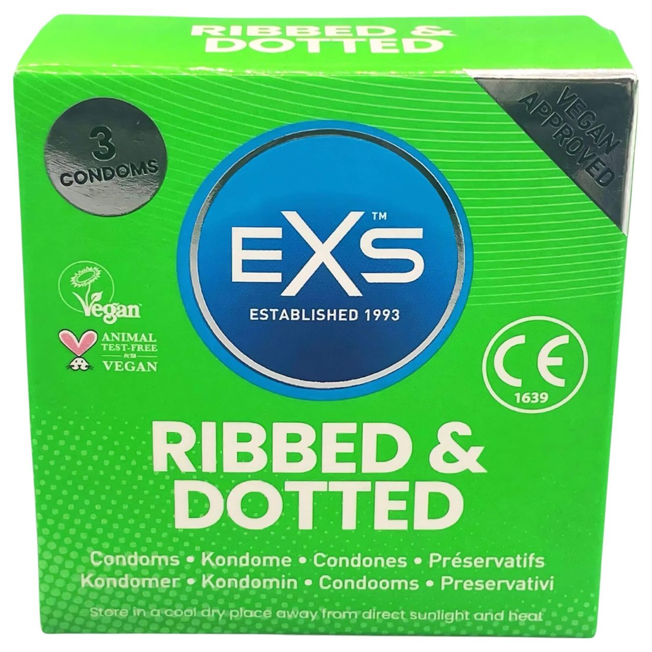 EXS Ribbed, Dotted and Flared - pontozott óvszer (3db) EXS Ribbed, Dotted and Flared - pontozott óvszer (3db)