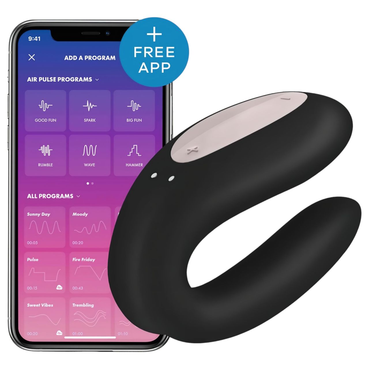 Satisfyer Double Joy - okos vízálló párvibrátor (fekete) Satisfyer Double Joy - okos vízálló párvibrátor (fekete)