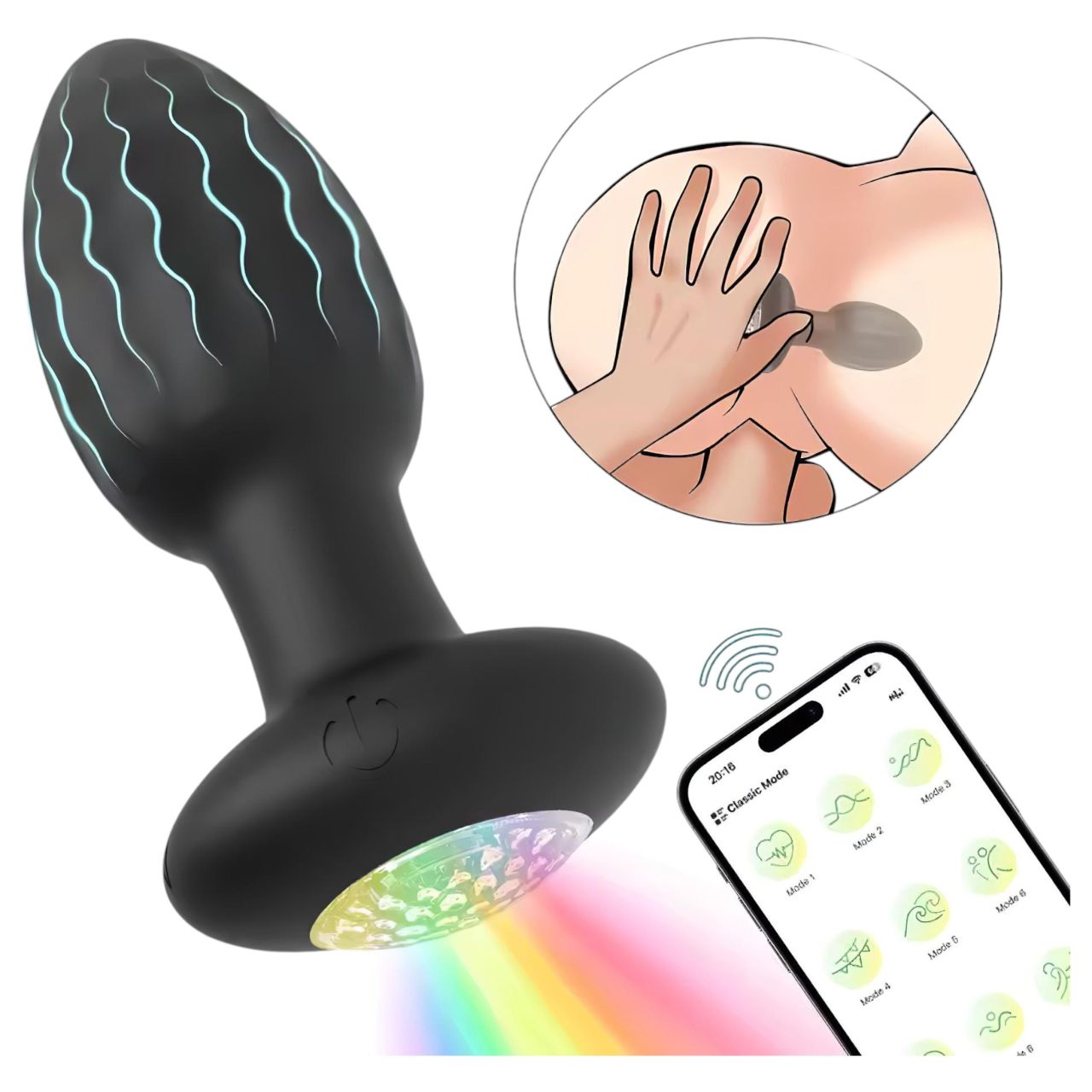 Okos, világító anál plug (fekete) Okos, világító anál plug (fekete)