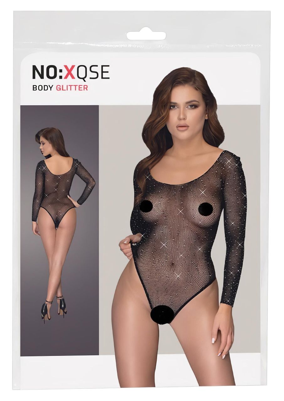 NO:XQSE - hosszúujjú, csillogó necc body - fekete (S-L) NO:XQSE - hosszúujjú, csillogó necc body - fekete (S-L)