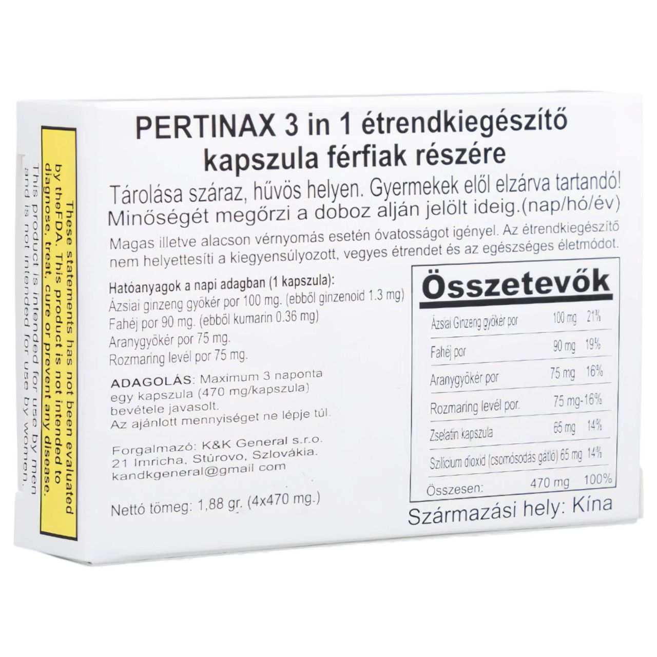 Pertinax 3in1 Plus - étrend kiegészítő kapszula férfiaknak (4db) Pertinax 3in1 Plus - étrend kiegészítő kapszula férfiaknak (4db)