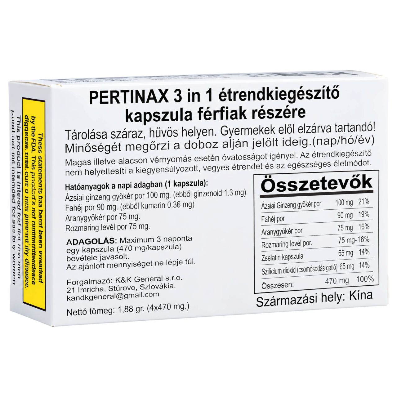 Pertinax 3in1 Plus - étrend-kiegészítő kapszula férfiaknak (4 db) Pertinax 3in1 Plus - étrend-kiegészítő kapszula férfiaknak (4 db)