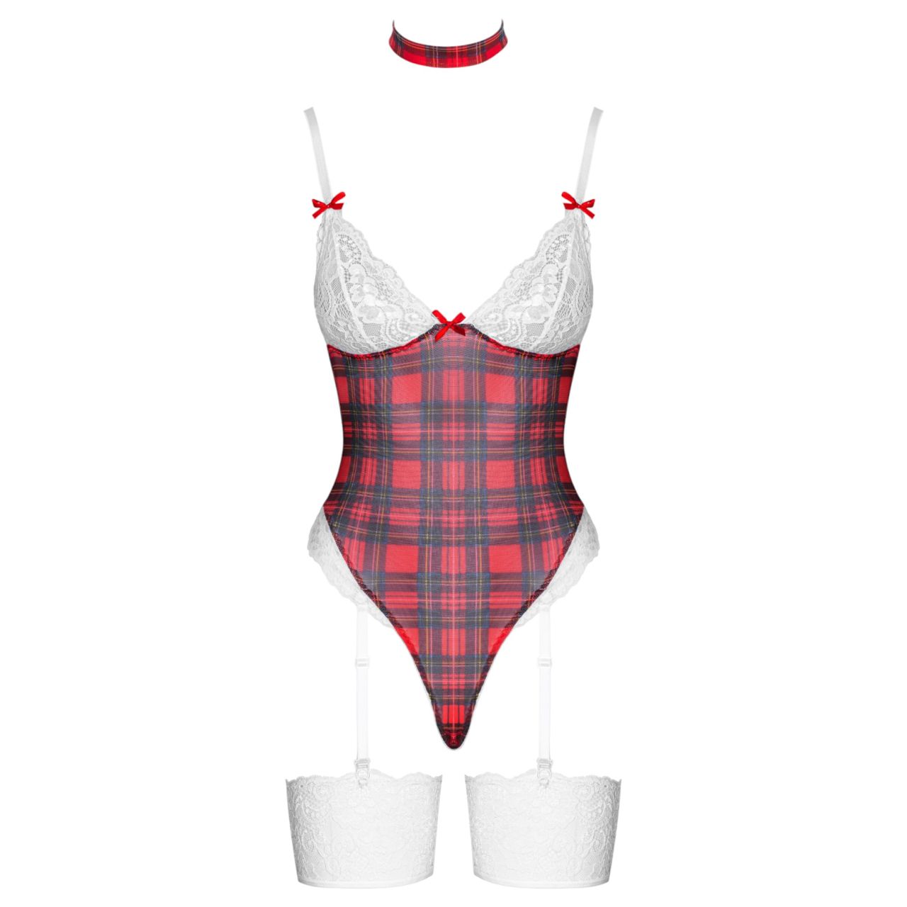 Cottelli - kockás body szett (piros)