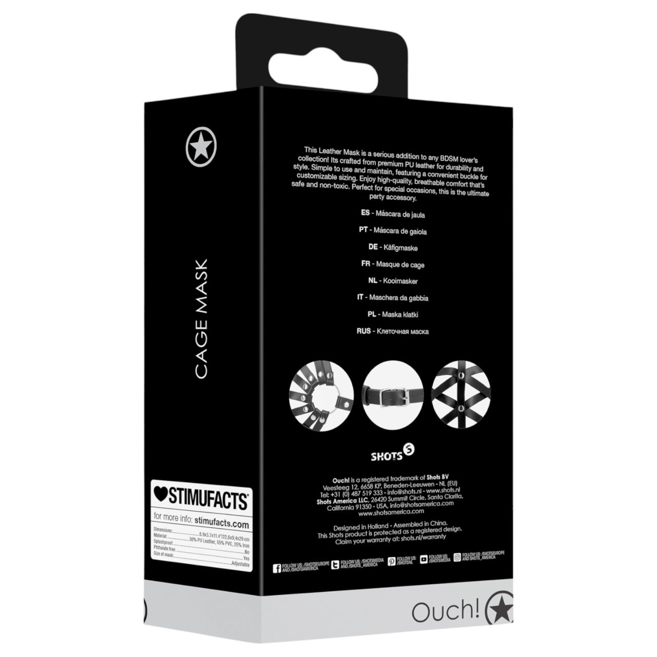 Ouch! - műbőr ketrec maszk (fekete) Ouch! - műbőr ketrec maszk (fekete)