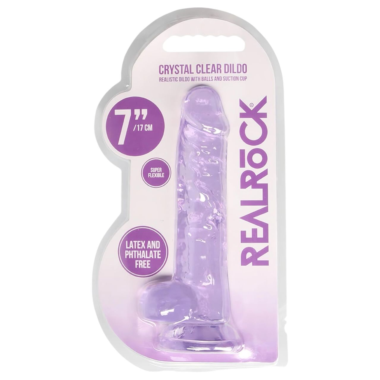 RealRock - átlátszó élethű dildó - lila (17cm) RealRock - átlátszó élethű dildó - lila (17cm)