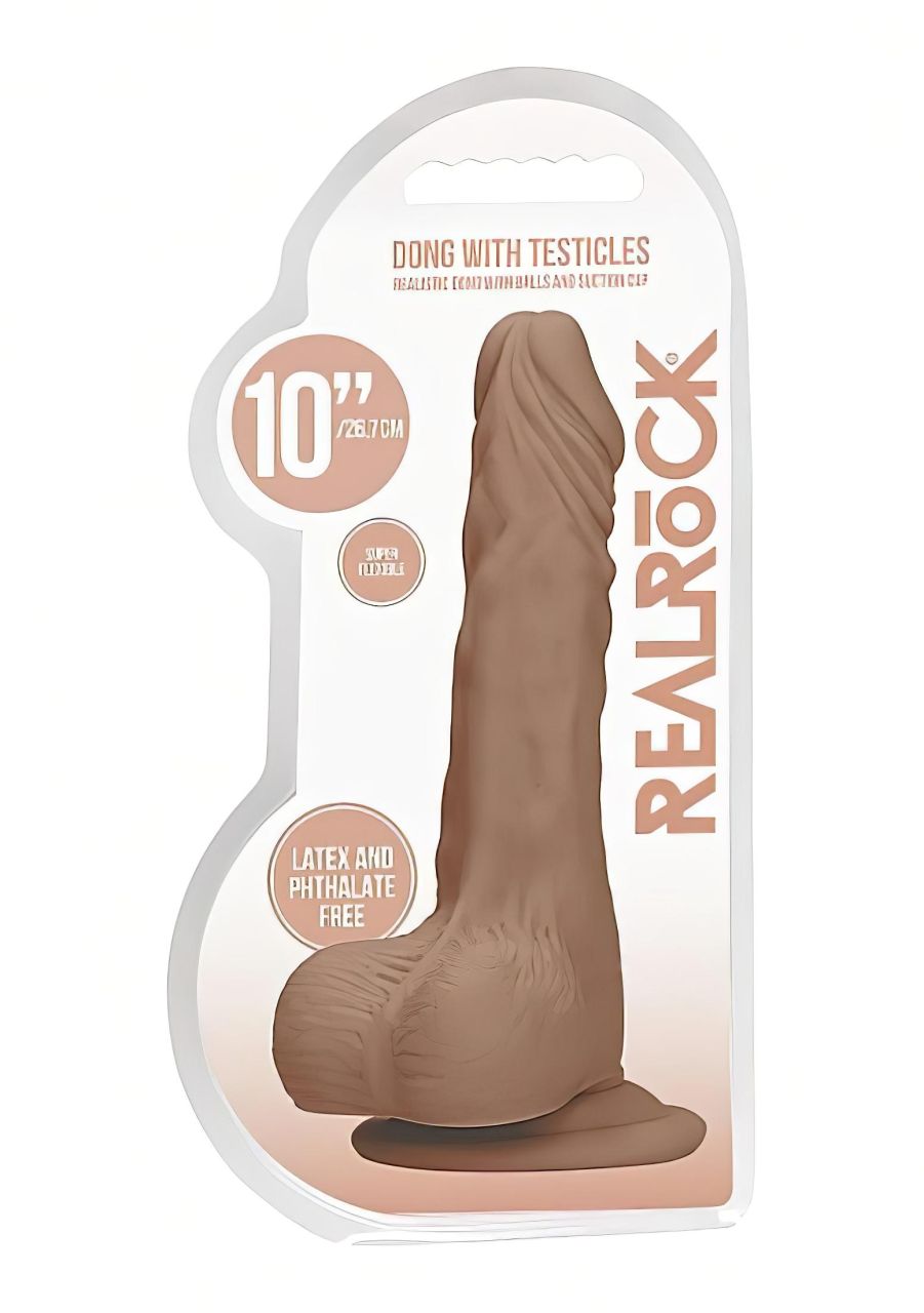 RealRock Dong 10 - élethű, herés dildó (25cm) - sötét natúr RealRock Dong 10 - élethű, herés dildó (25cm) - sötét natúr