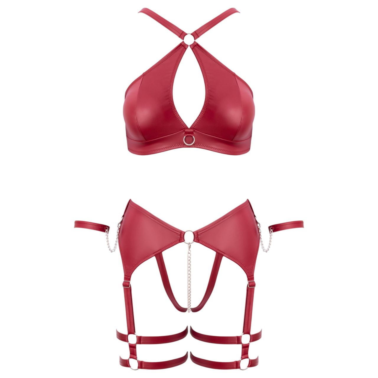 Cottelli Bondage - keresztpántos melltartó szett (piros)