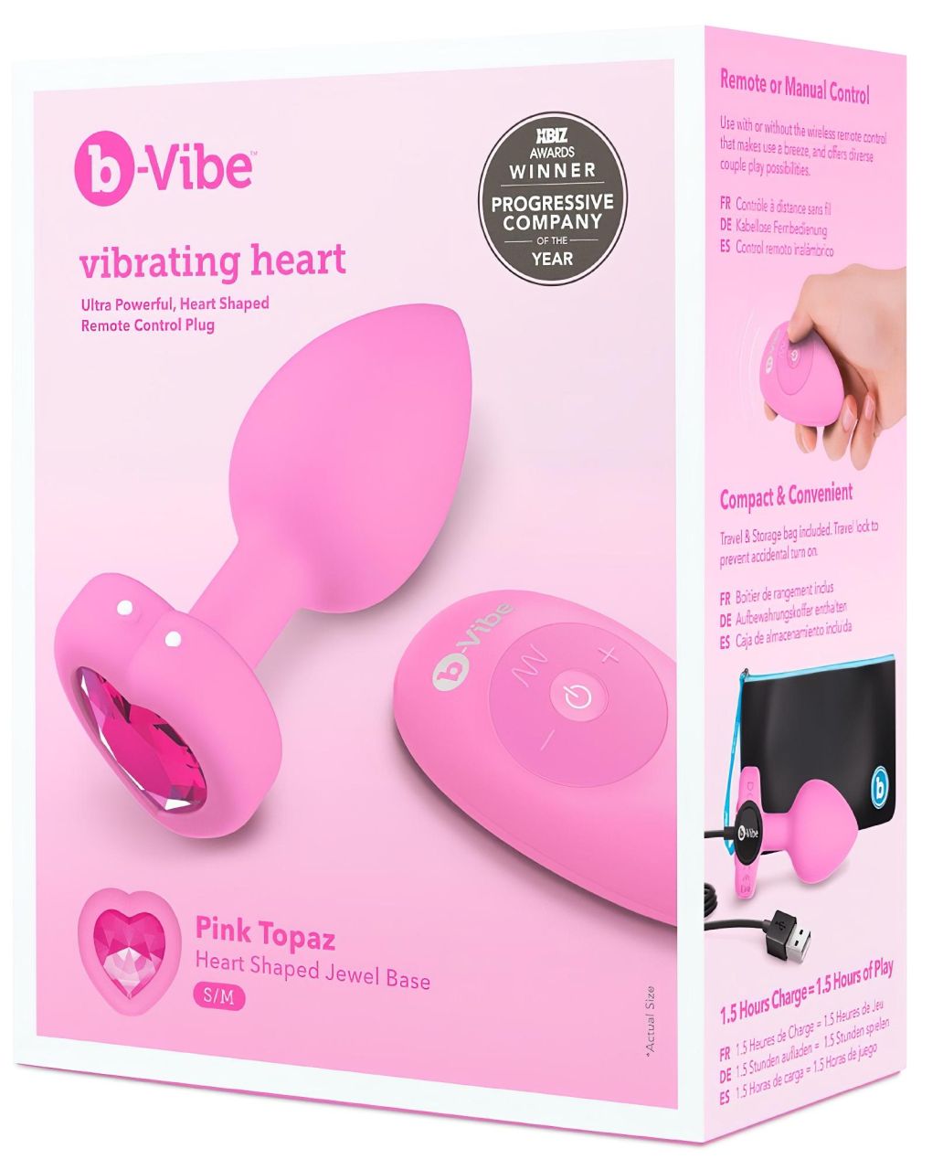 / b-vibe heart - akkus, rádiós anál vibrátor (pink)