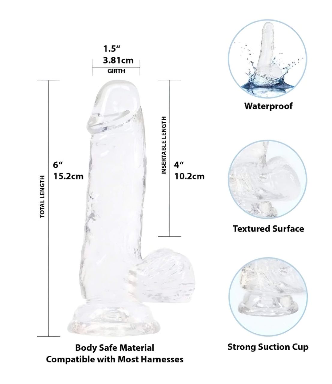 Addiction Crystal - tapadókorongos, herés dildó (átlátszó) - 15cm Addiction Crystal - tapadókorongos, herés dildó (átlátszó) - 15cm