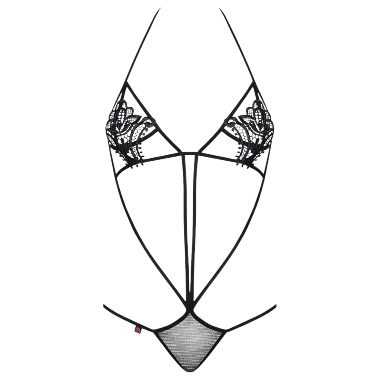 Obsessive Luiza - tulipános, pántos body - fekete (S/M) Obsessive Luiza - tulipános, pántos body - fekete (S/M)