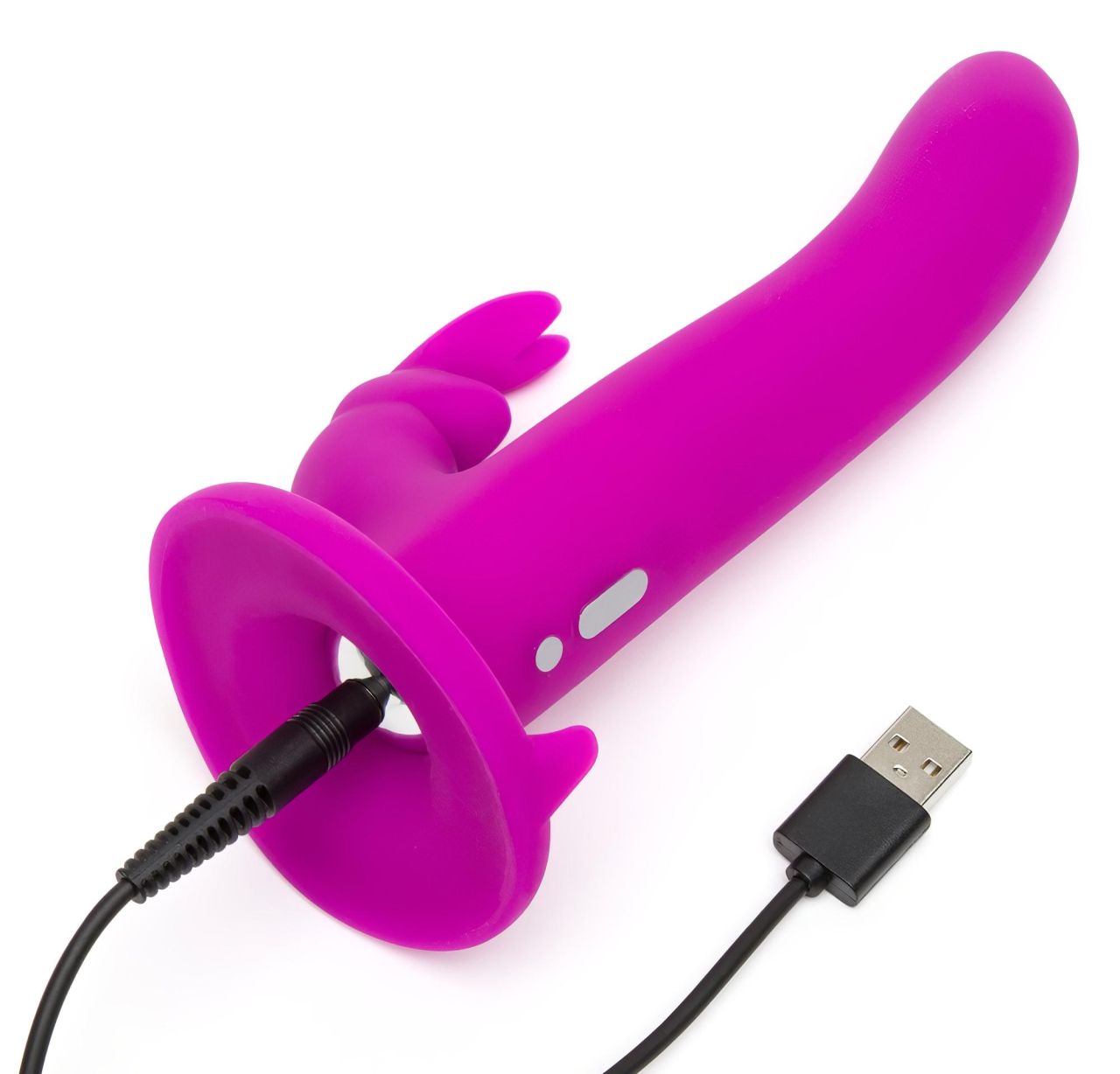 Happyrabbit Strap-On - nyuszis, csiklókaros felcsatolható vibrátor (lila)