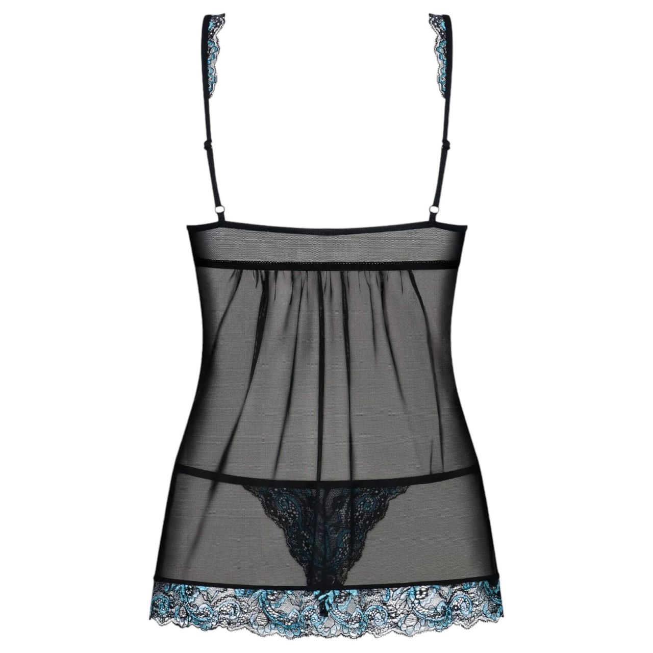 Obsessive Amanta - hímzett babydoll és tanga (fekete-türkiz) Obsessive Amanta - hímzett babydoll és tanga (fekete-türkiz)