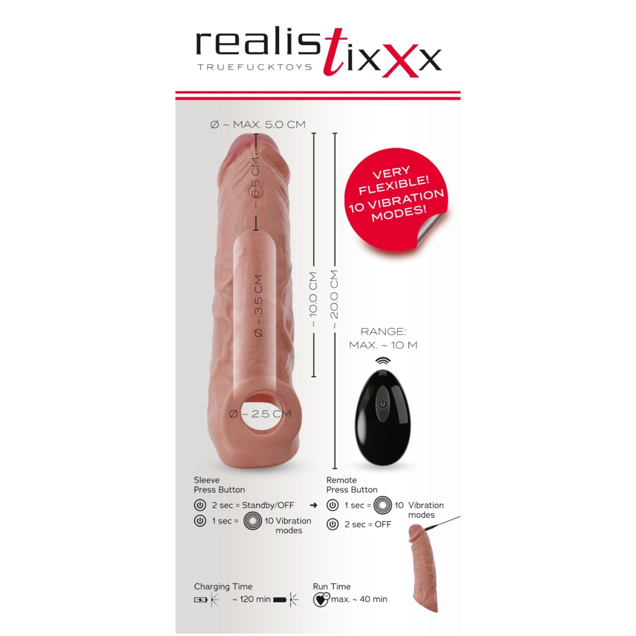Realistixxx - rádiós vibrációs péniszköpeny - natúr (20cm) Realistixxx - rádiós vibrációs péniszköpeny - natúr (20cm)