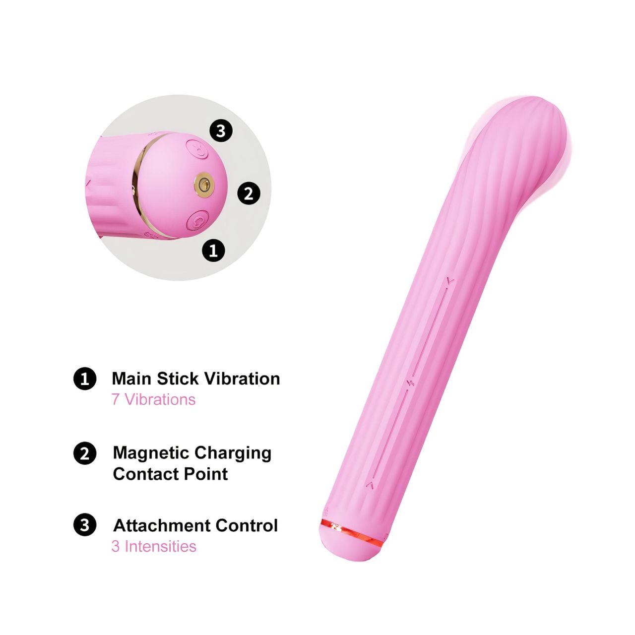 Magic Stick - vibrátor, cserélhető feltétekkel (pink) Magic Stick - vibrátor, cserélhető feltétekkel (pink)