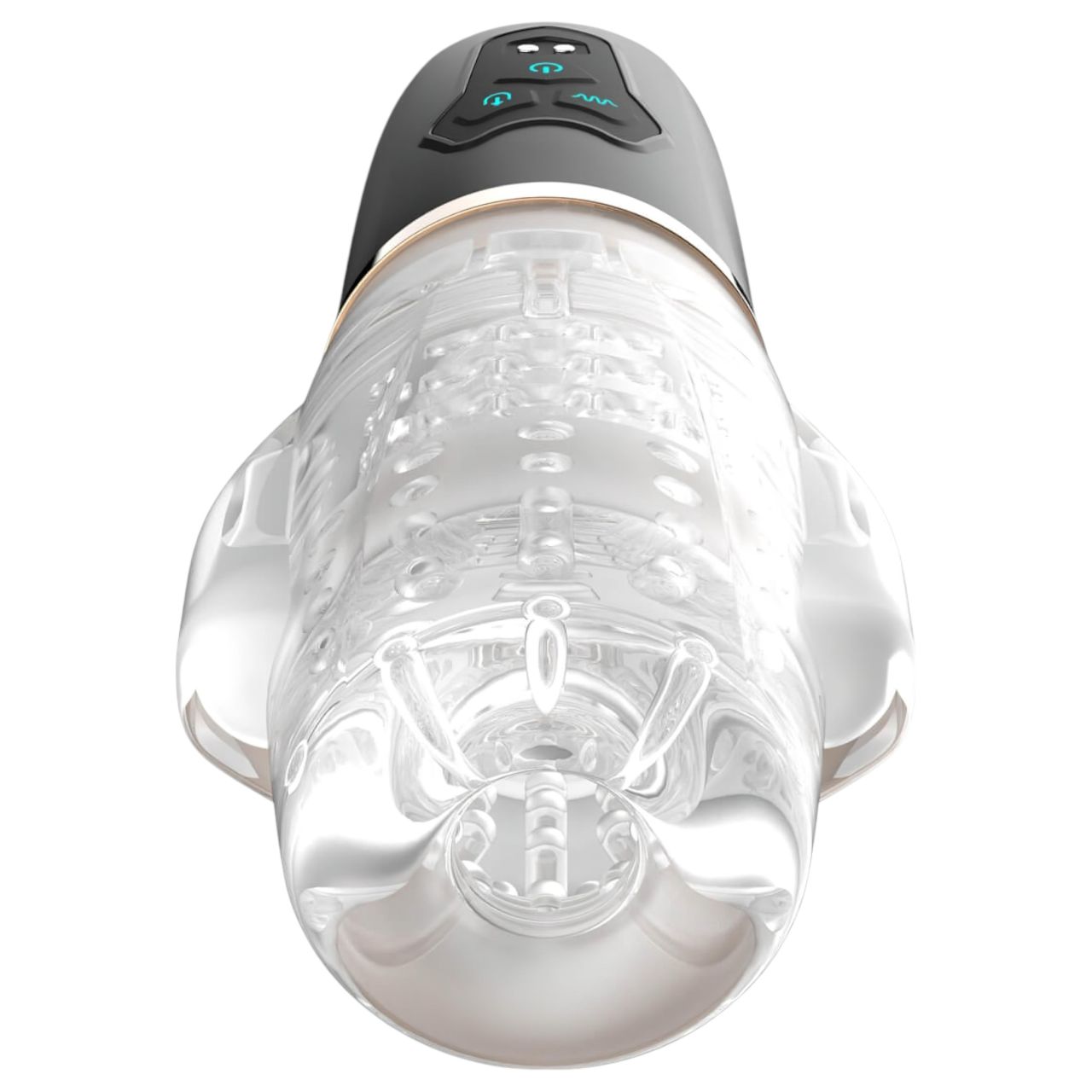 Funny Me Rocket Cup - szívó-rezgő maszturbátor (átlátszó-fekete)