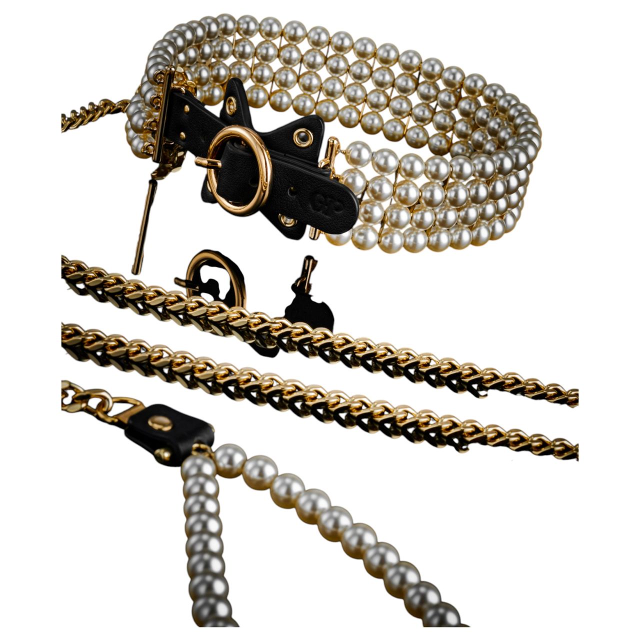 Allure - gyöngyös nyakörv pórázzal (fekete) Allure - gyöngyös nyakörv pórázzal (fekete)