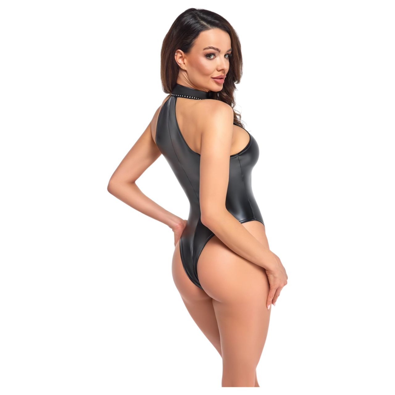 / Noir - fényes nyakpántos body (fekete)