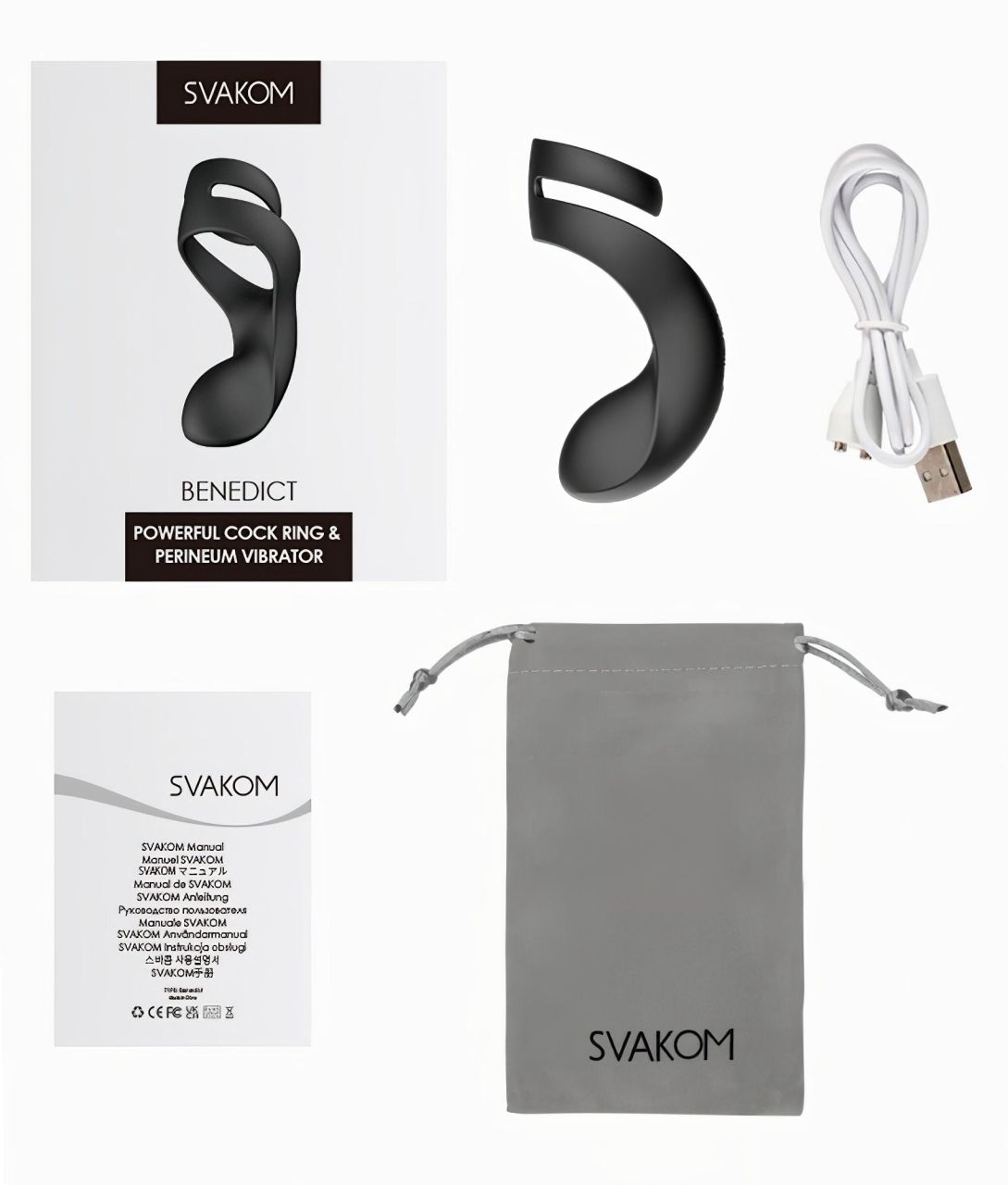 Svakom Benedict - gát stimuláló, vibrációs péniszgyűrű (fekete)