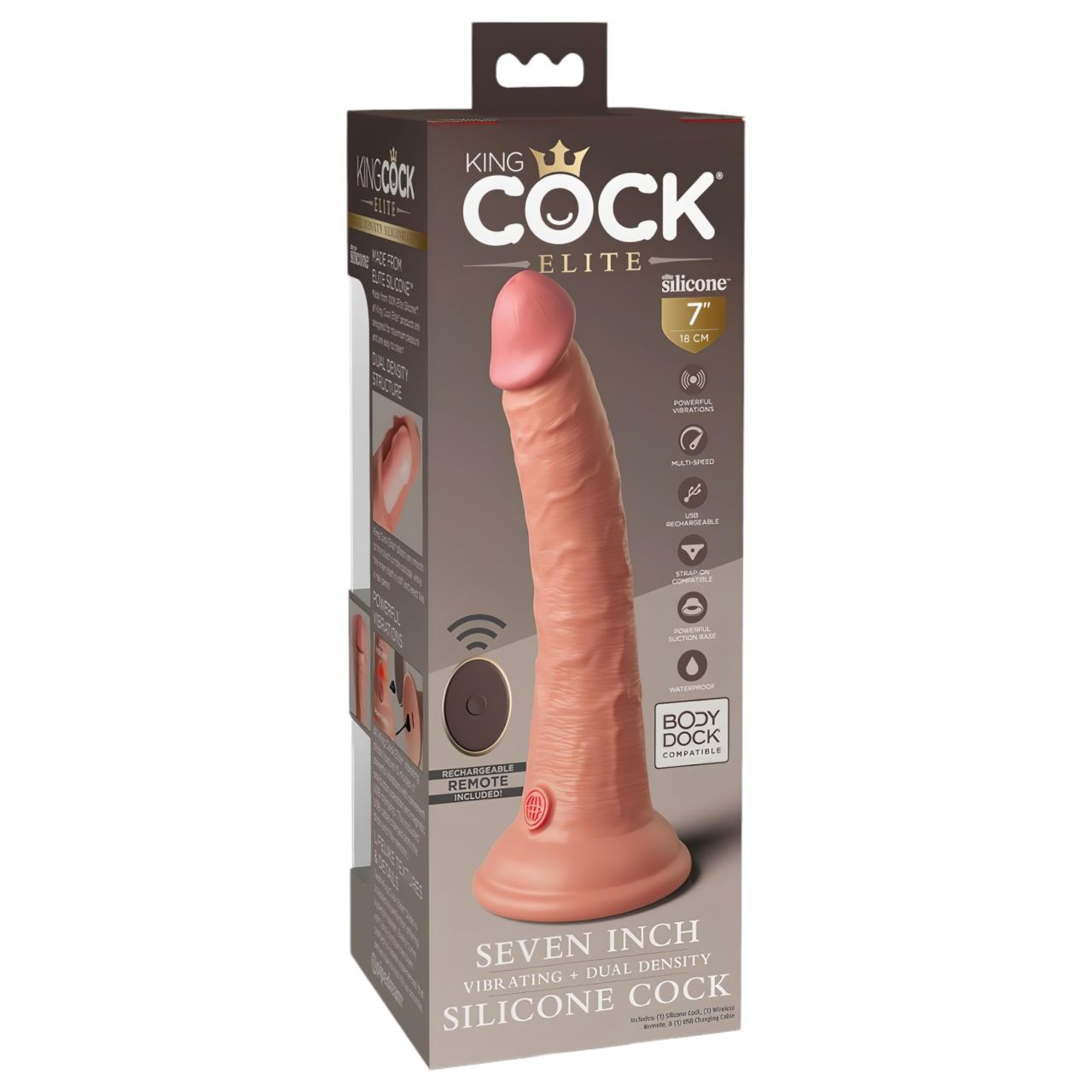 King Cock Elite 7 - tapadókorongos, rádiós vibrátor 18cm - natúr King Cock Elite 7 - tapadókorongos, rádiós vibrátor 18cm - natúr