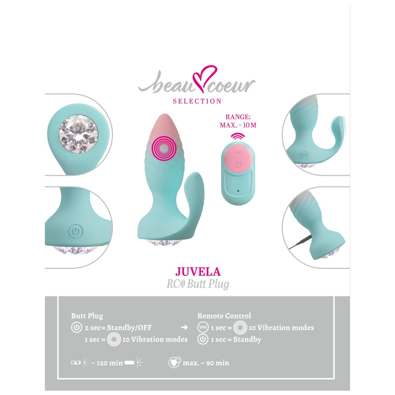 Beau Coeur Juvela - vibrációs anál plug (türkiz)