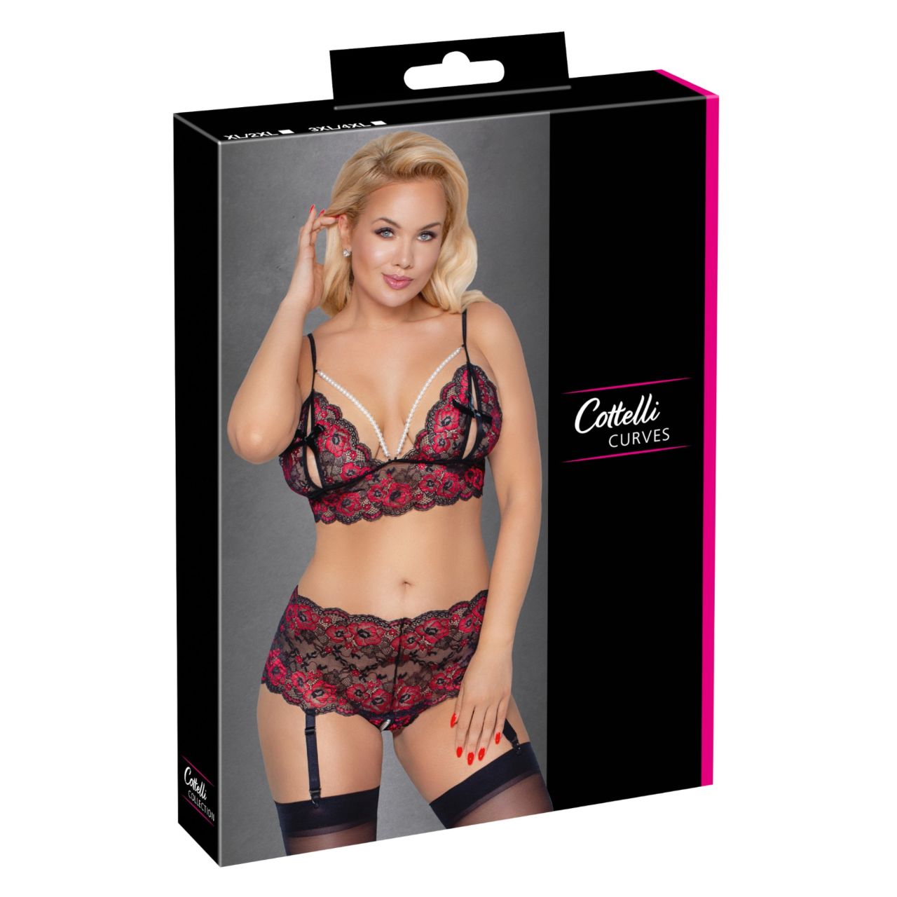 Cottelli Curves - virágos, nyitott melltartó szett (fekete) Cottelli Curves - virágos, nyitott melltartó szett (fekete)
