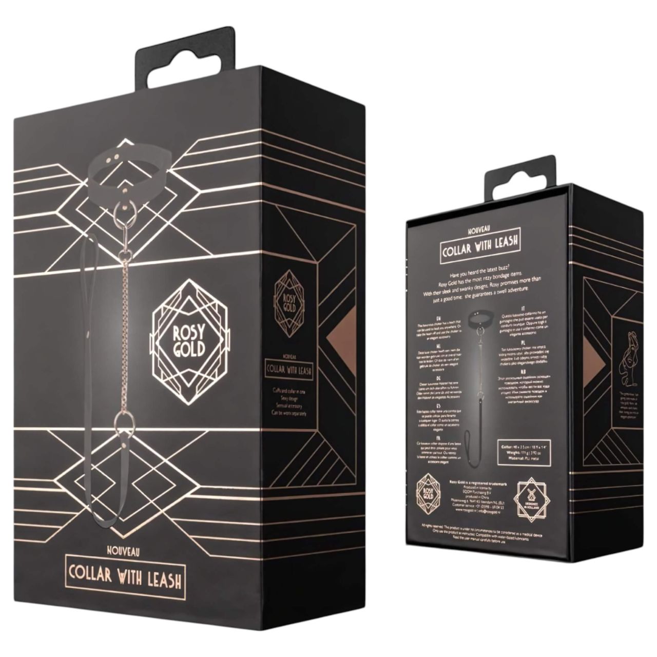Rosy Gold - nyakörv és póráz (fekete-rózsaarany) Rosy Gold - nyakörv és póráz (fekete-rózsaarany)